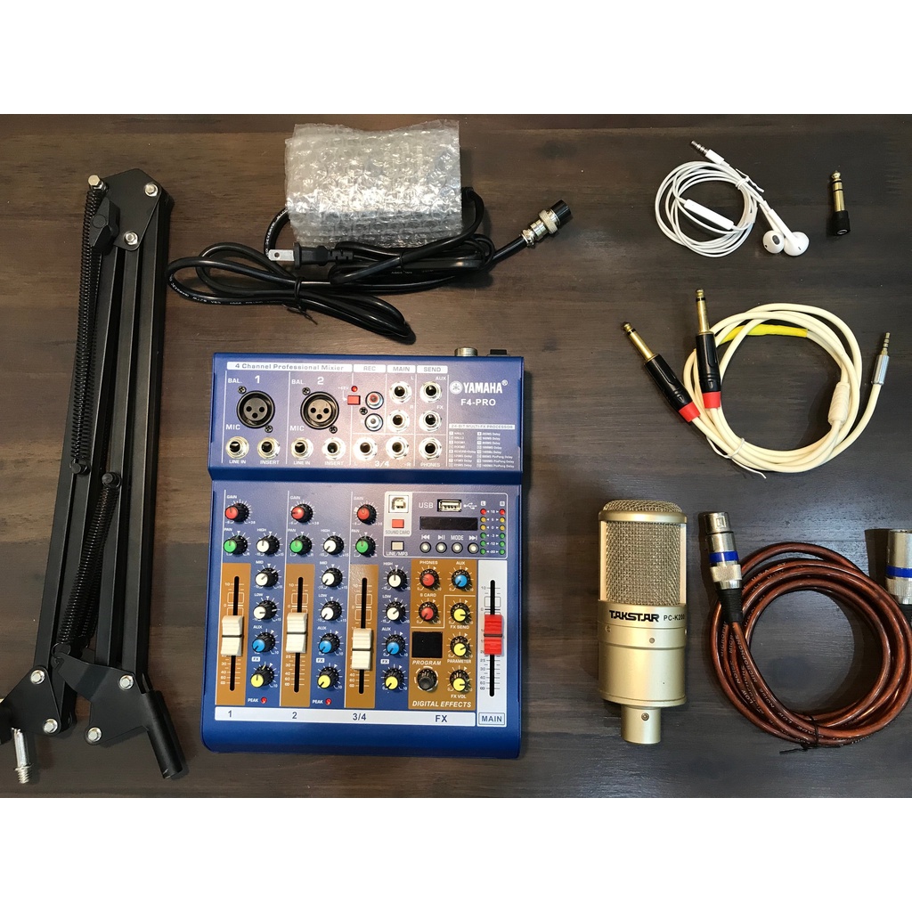 Combo hát livestream Mixer F4 Pro và Mic PCK200