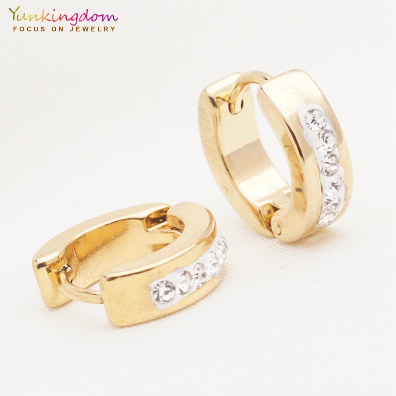 1 Đôi Khuyên Tai Tròn Nhỏ Bằng Thép Không Gỉ Đính Đá Thời Trang Dành Cho Nam Nữ