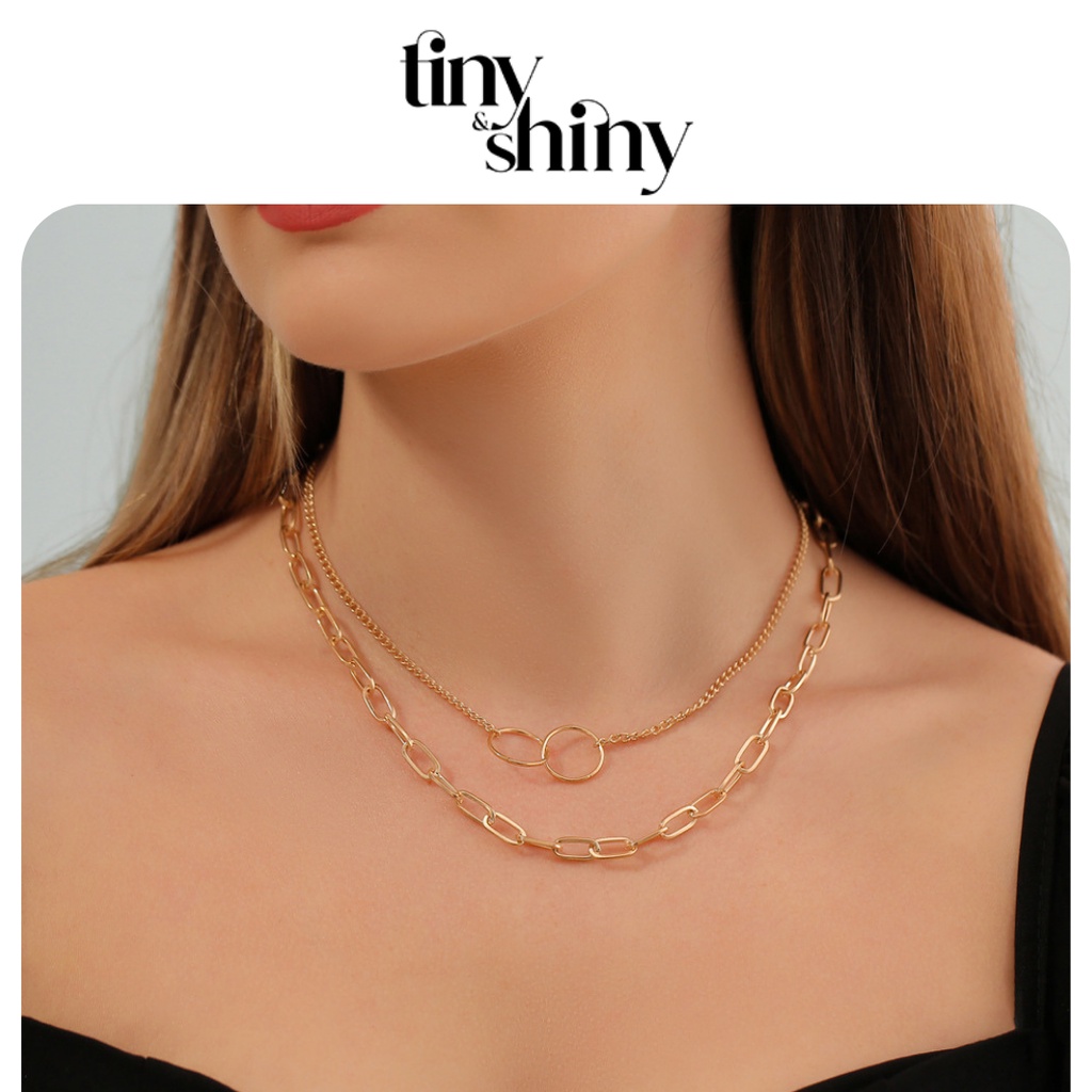 Dây Chuyền Mạ Vàng Hai Lớp Phong Cách Retro Kiểu Âu Mỹ Tinyshiny21