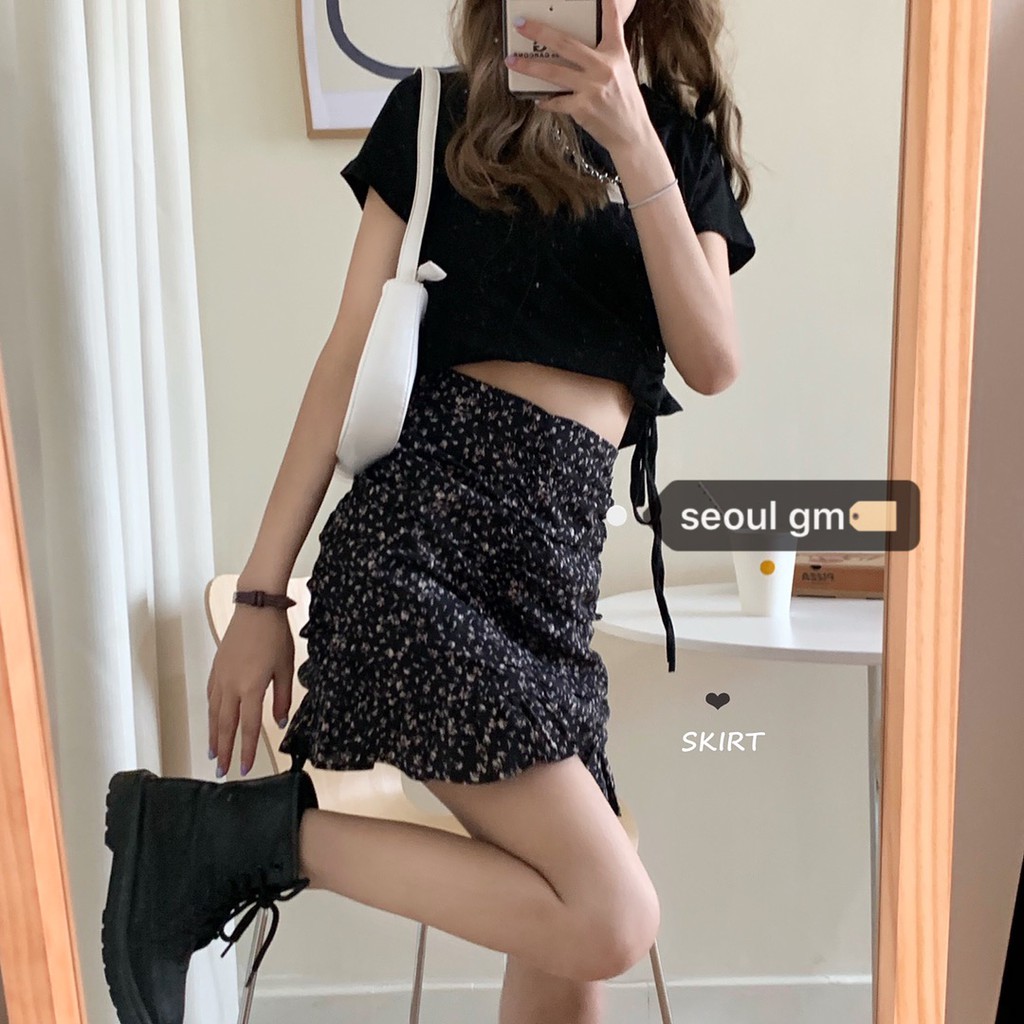 (ORDER) Chân váy hoa nhí cạp cao nhắn nhún dáng A điệu đà cá tính