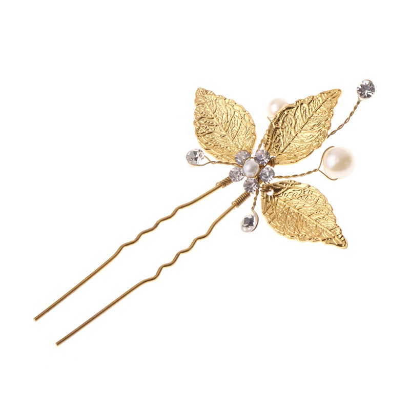 Kẹp Tóc Hình Lá Đính Pha Lê &amp; Ngọc Trai