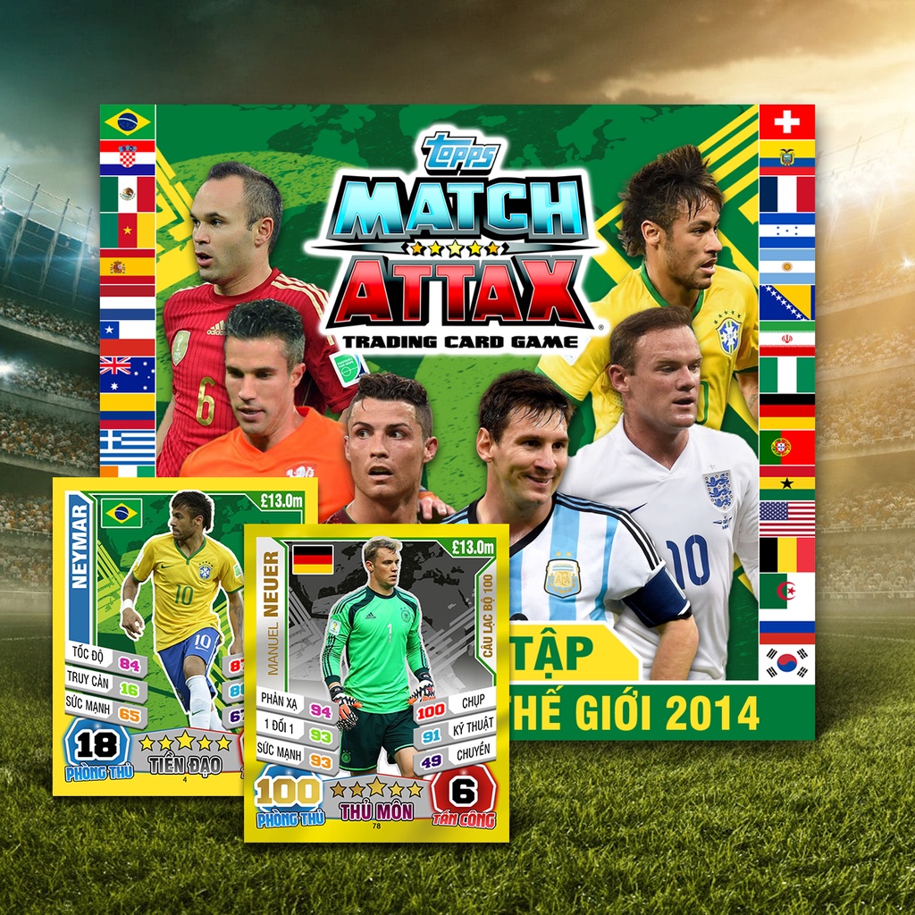 Bộ Sưu Tập 96 Thẻ Cầu Thủ In Album Match Attax 2014 Cúp Thế Giới