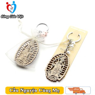 Móc khóa hình đức mẹ Maria bằng gỗ thơm cao cấp, móc khóa lưu niệm Công Giáo hình đức mẹ