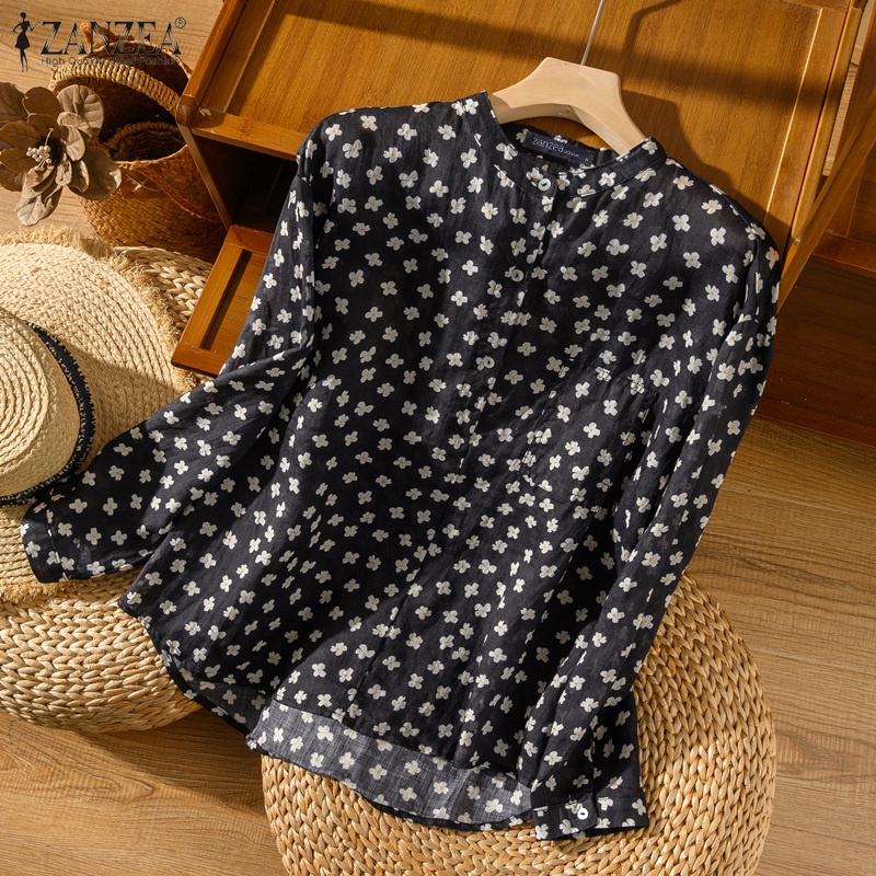 Zanzea Áo Sơ Mi Cổ Đứng Tay Dài Dáng Rộng In Họa Tiết Thời Trang Cho Nữ