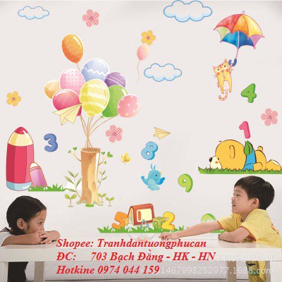 Decal dán tường số học cho bé