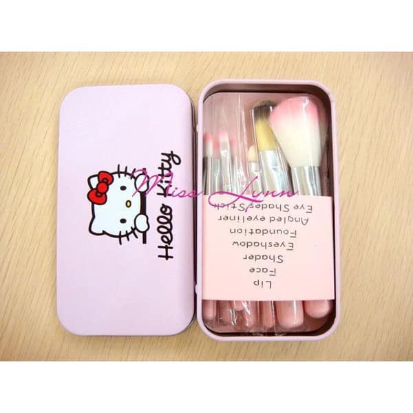 Bộ Cọ 7 món Makeup Hello Kitty Hộp sắt Mini Siêu Tiện Lợi