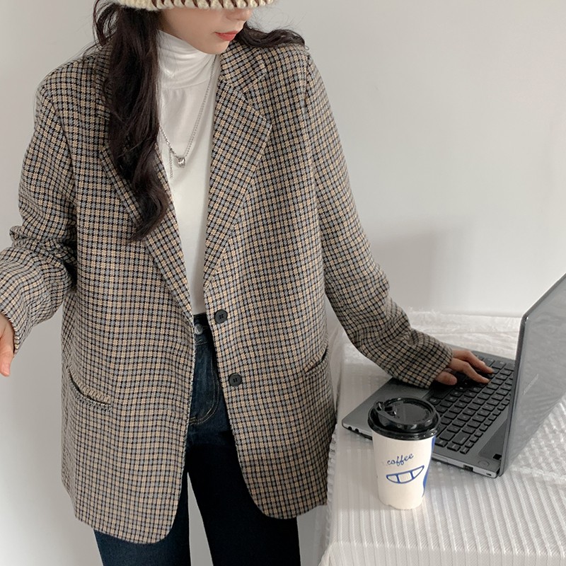 Ảnh thật 3 hình cuối-2W189.Áo blazer kẻ houndstooth thu đông sang chảnh