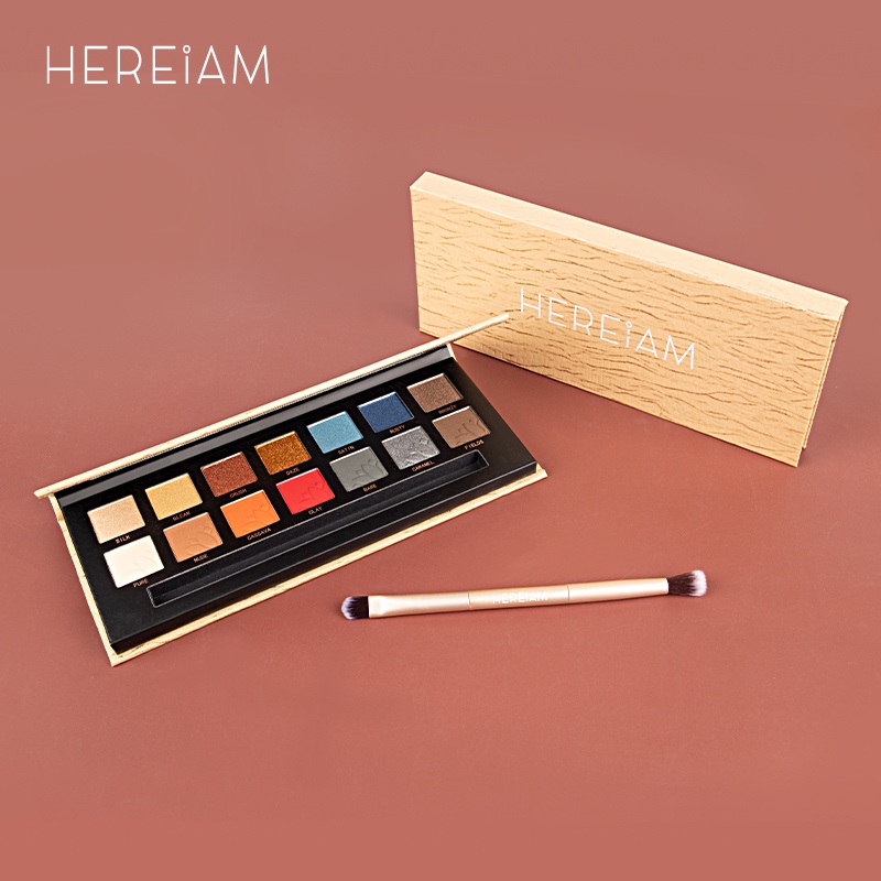 [Hàng mới về] Bảng phấn mắt HEREIAM 14 màu sắc lâu trôi trang điểm làm đẹp hàng ngày tích hợp cọ 170g