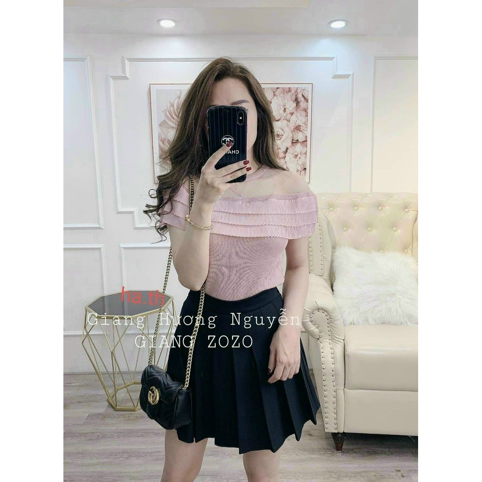 [XẢ HÀNG] Áo Len Vai Ren Bèo Ngực Cách Điệu Tay Ngắn | Smide Clothing