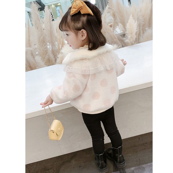 Áo khoác lông lót nhung bé gái size 8-15kg họa tiết chấm tròn chất siêu đẹp AK11