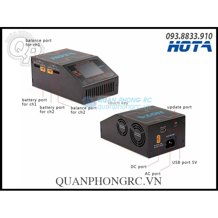 Sạc Đôi HOTA D6+ Dual Channel Smart Charger AC/DC Input