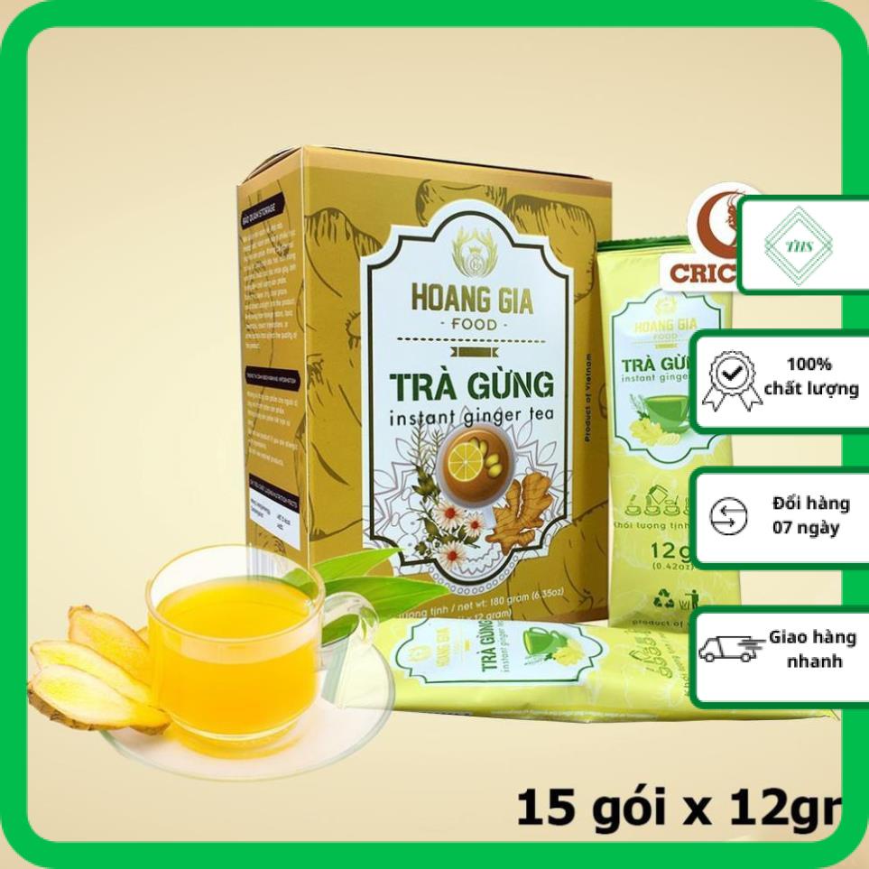 Trà Gừng Hòa Tan Hoàng Gia Hộp 180g (15 gói x 12gr) - Giải Cảm, Tốt Cho Tiêu Hóa, Giảm Buồn Nôn