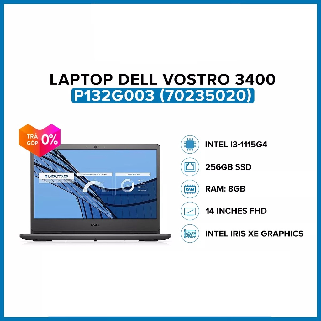 Laptop Dell Vostro 3400 70235020 i3-1115G4, 8GB, 256GB, 14.0" FHD, Win 10, Đen - P132G003