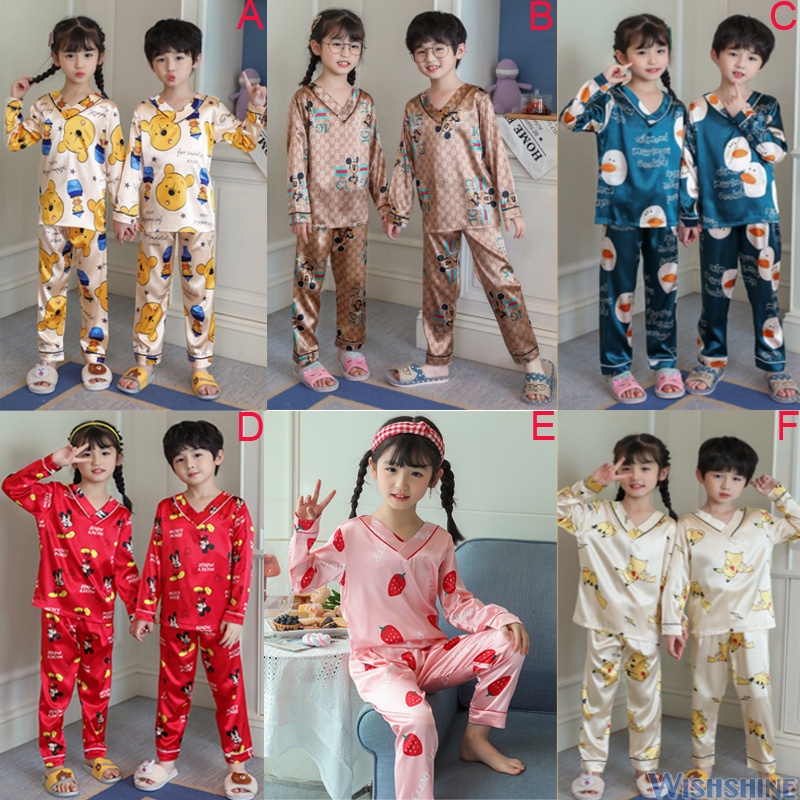 Bộ Đồ Ngủ Tay Dài Bằng Lụa Phong Cách Thời Trang Hàn Quốc Dành Cho Bé