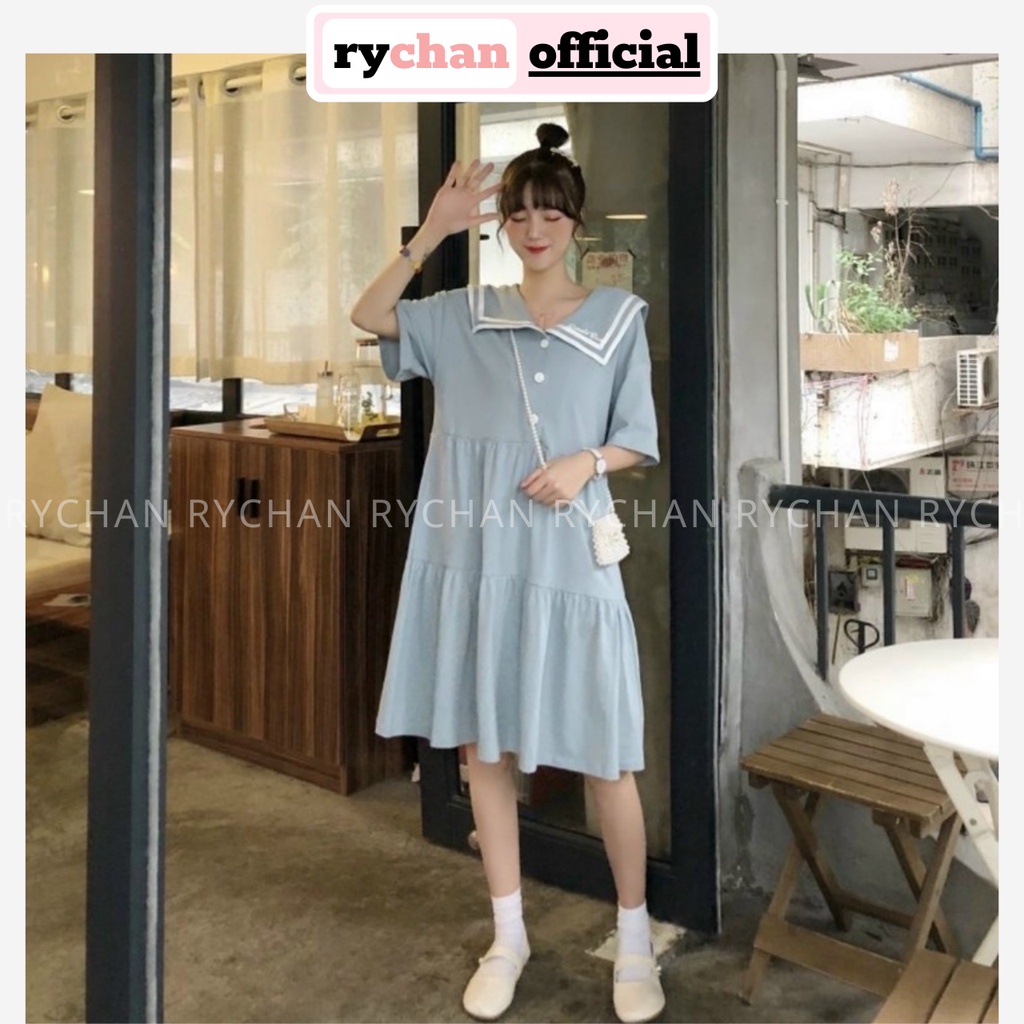 Đầm Babydoll Thủy Thủ Nhún Tầng Dễ Thương Ulzzang, Đầm Xòe Form Rộng Cute Cổ Peter Pan Màu Hồng Vàng Xanh - DX9956