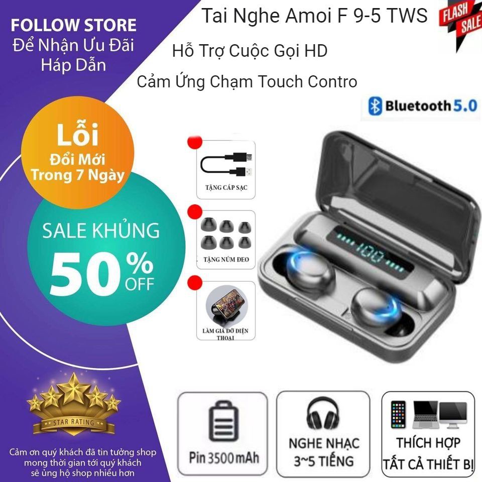 TAI NGHE AMOI F95 TAI NGHE BLUETOOTH SẢN PHẨM CÔNG NGHỆ 4.0 CHIP XỬ LÝ 5.0 CHÔNG NƯỚC IPX5 CHỐNG ỒN 
