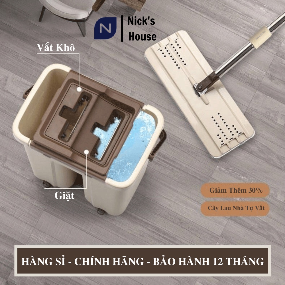 Chổi Lau Nhà - Cây Lau Nhà Thông Minh 2 Ngăn Tự Vắt – Xoay 360 độ thông minh kèm thùng vắt 2 ngăn size lớn cao cấp