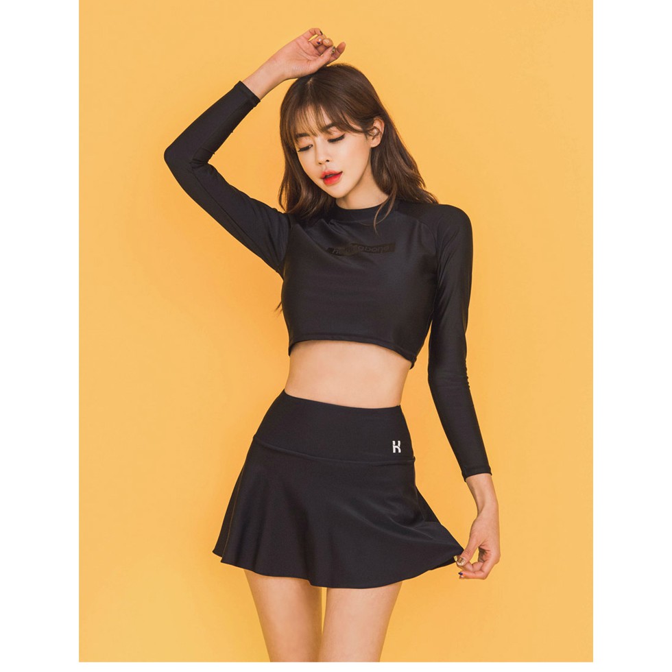 Hình thật-Bikini váy croptop tay dài BV01