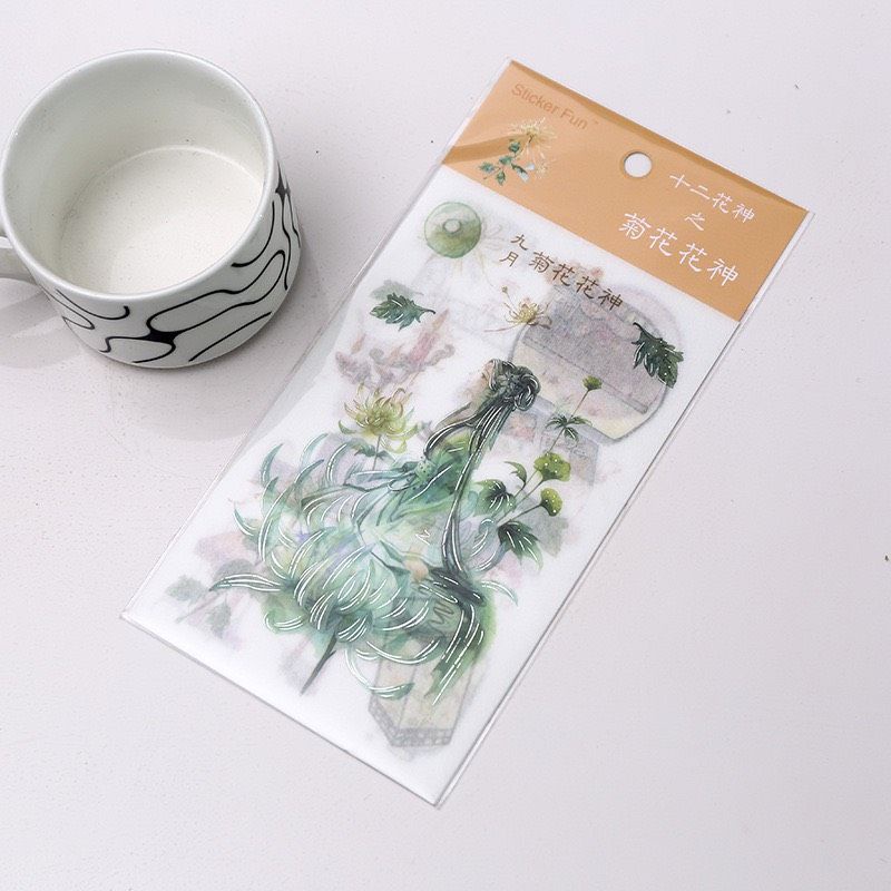 Set 4 tấm sticker cổ trang ánh kim cắt sẵn bukao
