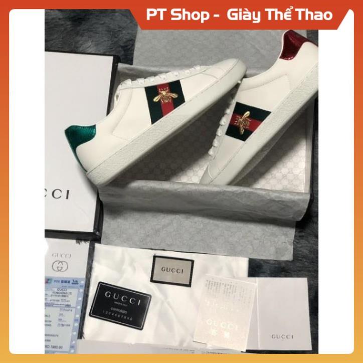 Giày thể thao Gucci gót xanh đỏ, Giầy Sneaker GC ong rắn đá thêu full phụ kiện
