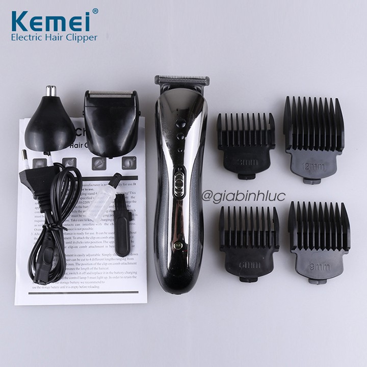 Tông đơ cắt tóc Kemei KM 1407 chính hãng kiêm cạo râu, tỉa lông mũi 3 trong 1 dùng pin tích điện, sạc điện