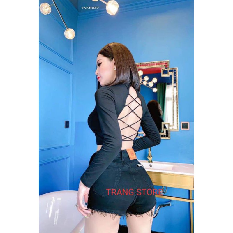 Áo croptop đan lưng tay dài