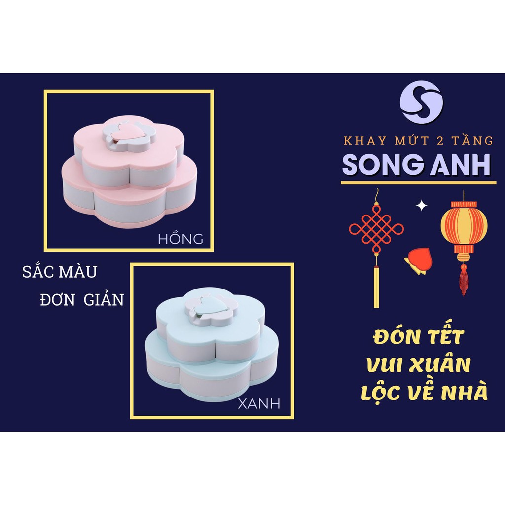 Khay Đựng Mứt Ngày Tết 2 Tầng 10 Cánh Hình Bông Hoa Có Giá Đỡ điện thoại