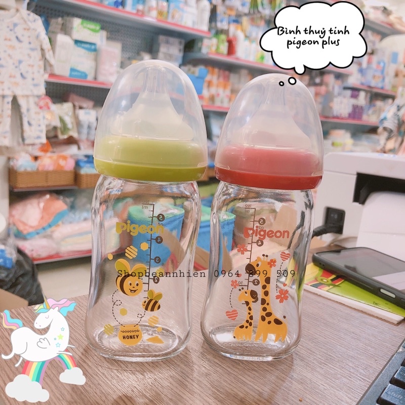 Bình sữa thủy tinh cổ rộng Pigeon Plus 160ml/240ml