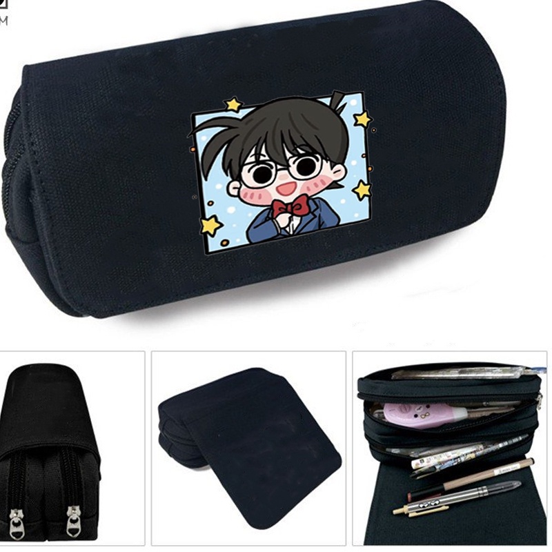 Hộp bút vải canvas in hình CONAN KAITO KID Thám tử lừng danh dễ thương đi học đựng đồ dùng học tập tiện lợi