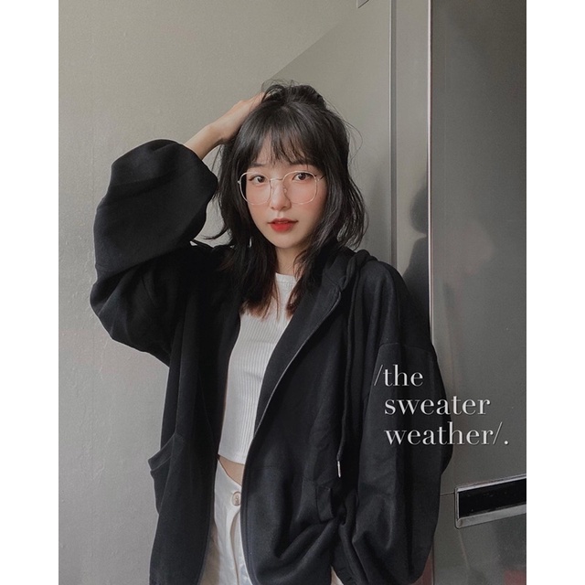 Áo khoác nỉ tăm trơn có mũ tay phồng dáng rộng, áo khoác hoodie kéo khoá OVERSIZE TSW (Ảnh thật) | BigBuy360 - bigbuy360.vn