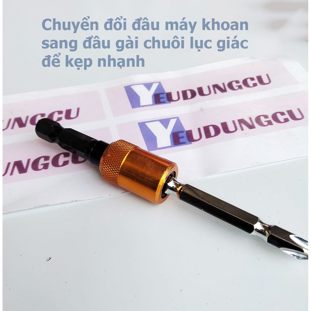 Chuyển đổi máy khoan sang bắn vít, đầu gài chuôi lục giác lắp máy khoan rất tiện