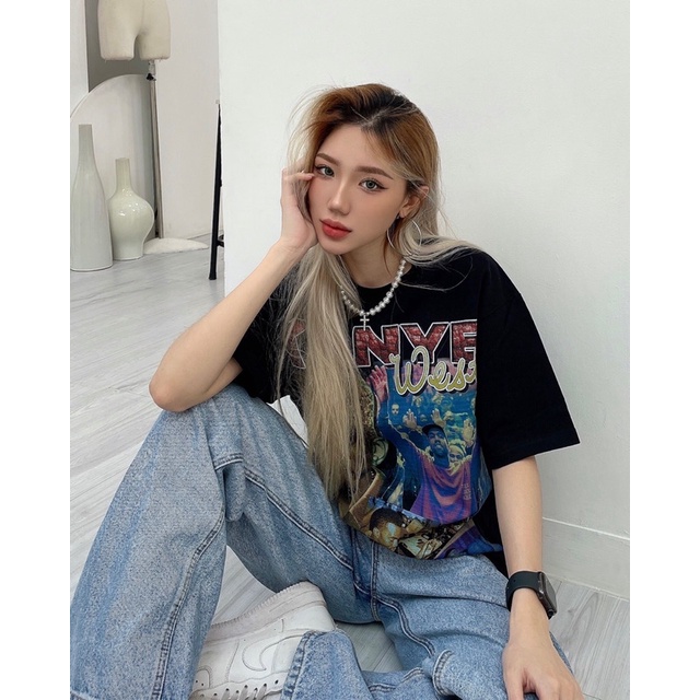 BLANK | Áo Thun KANYE WEST Tay Lỡ Unisex - Đen/Trắng Cổ Tròn