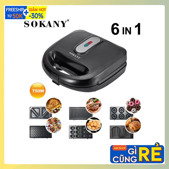 Máy nướng bánh mì - Làm bánh bánh đa năng 6 loại khuôn Nướng Bánh Takoyaki, Waffle, Sandwich, Donut, Bánh Hạt