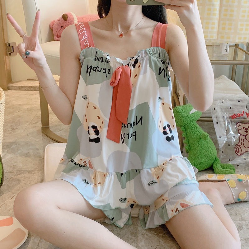 Bộ đồ bầu mặc nhà chất thun sữa họa tiết dễ thương- bộ ngủ 2 dây siêu xinh BC11