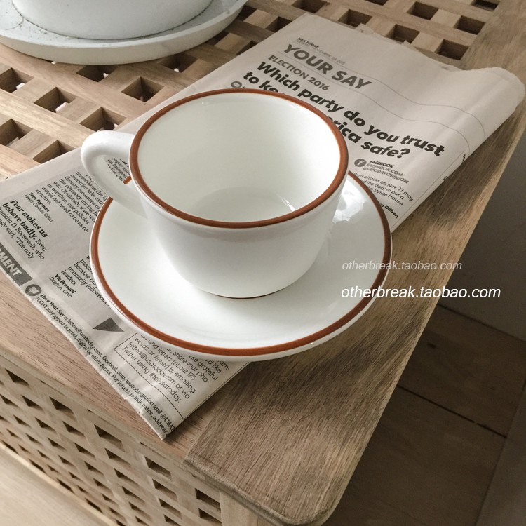 Set cốc đĩa viền nâu