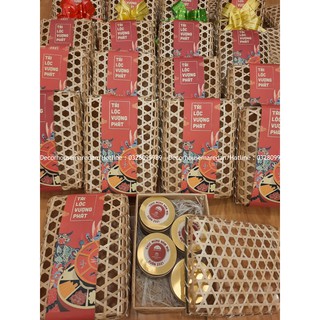 Hộp quà set 6 hũ - đan mắt cáo mây tre đan