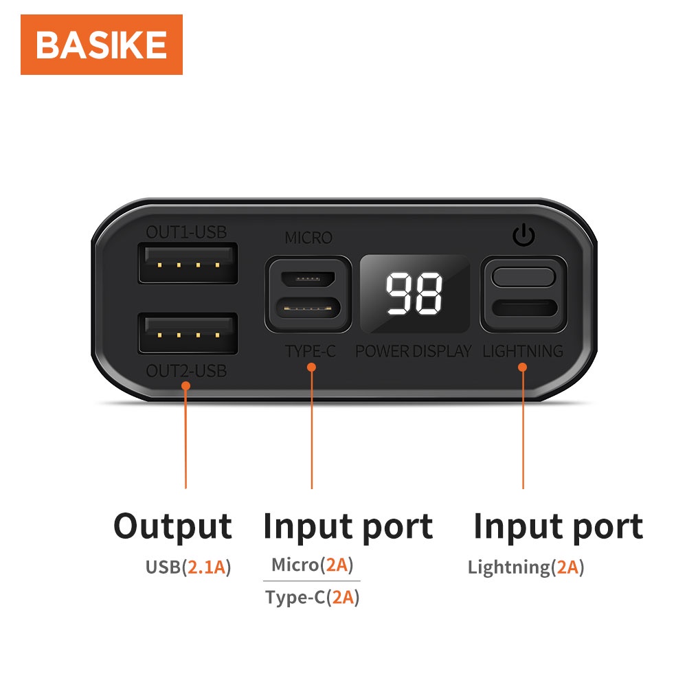 Pin Sạc Dự Phòng 20000mAh BASIKE 2 Output USB &amp; 2 Input Micro/Type-C - LED hiển thị kỹ thuật số pin