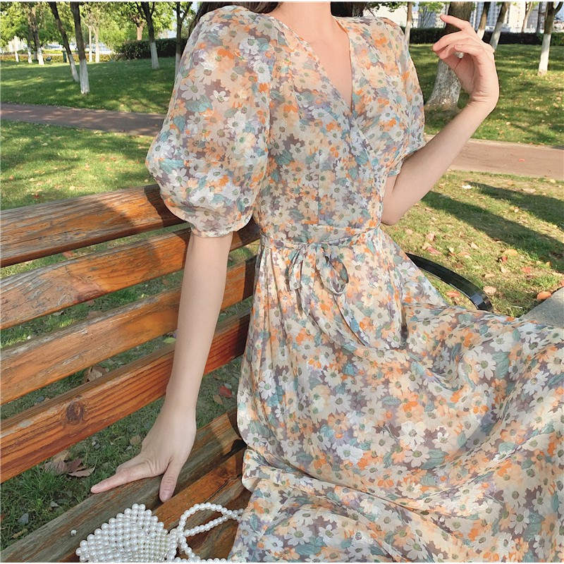 [Mã HANGXINH1 giảm 50k đơn tối thiểu 200k] Váy hoa nữ mẫu mới phong cách vintage hàng Quảng Châu cao cấp V125 (KÈM ẢNH T | BigBuy360 - bigbuy360.vn