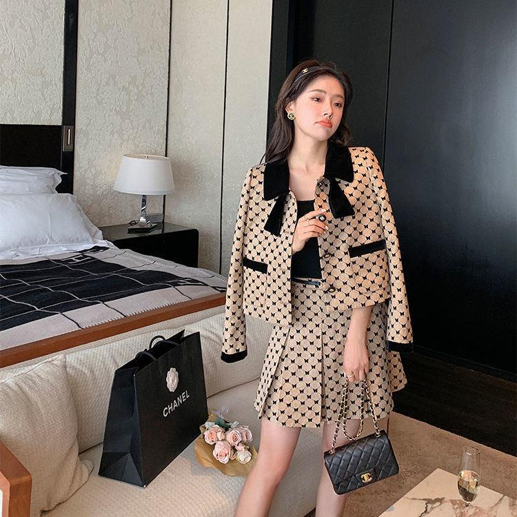 Set áo khoác vest thắt nơ phối chân váy caro phong cách Pháp Retro thời trang mùa thu cho nữ 2021 27 | BigBuy360 - bigbuy360.vn