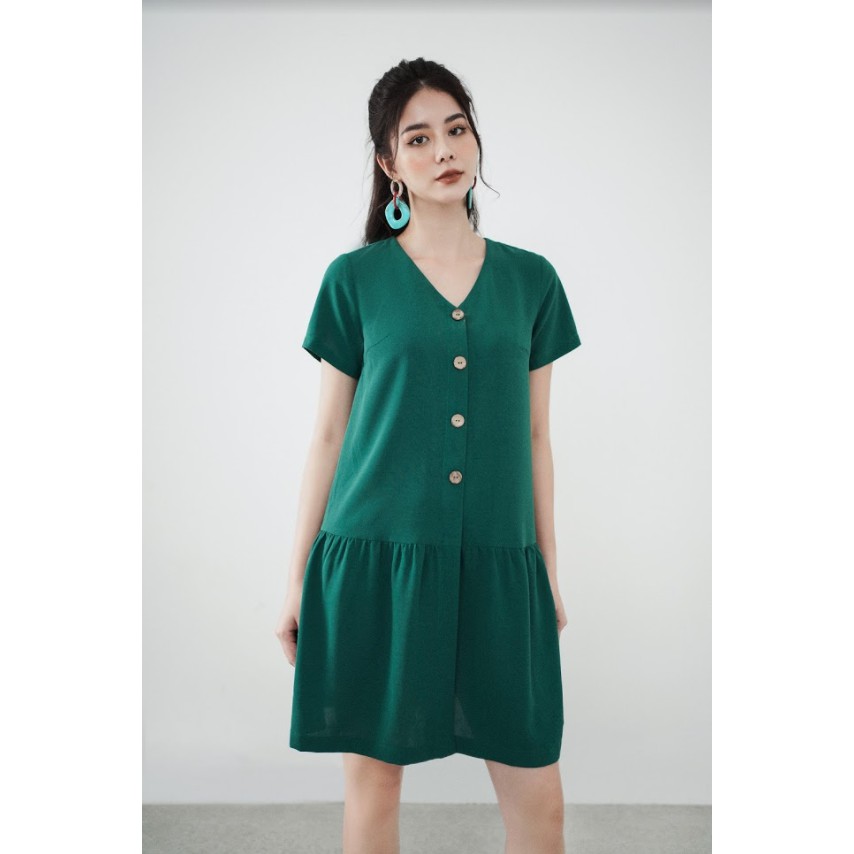 Đầm đuôi cá dáng A green khuy dừa 1VA1090 ADORE DRESS