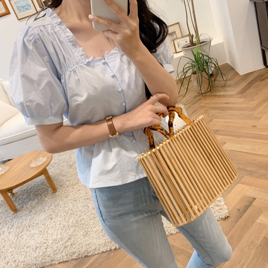 Áo Kiểu Tay Phồng Cổ Vuông Thời Trang Thanh Lịch Cho Nữ 34773