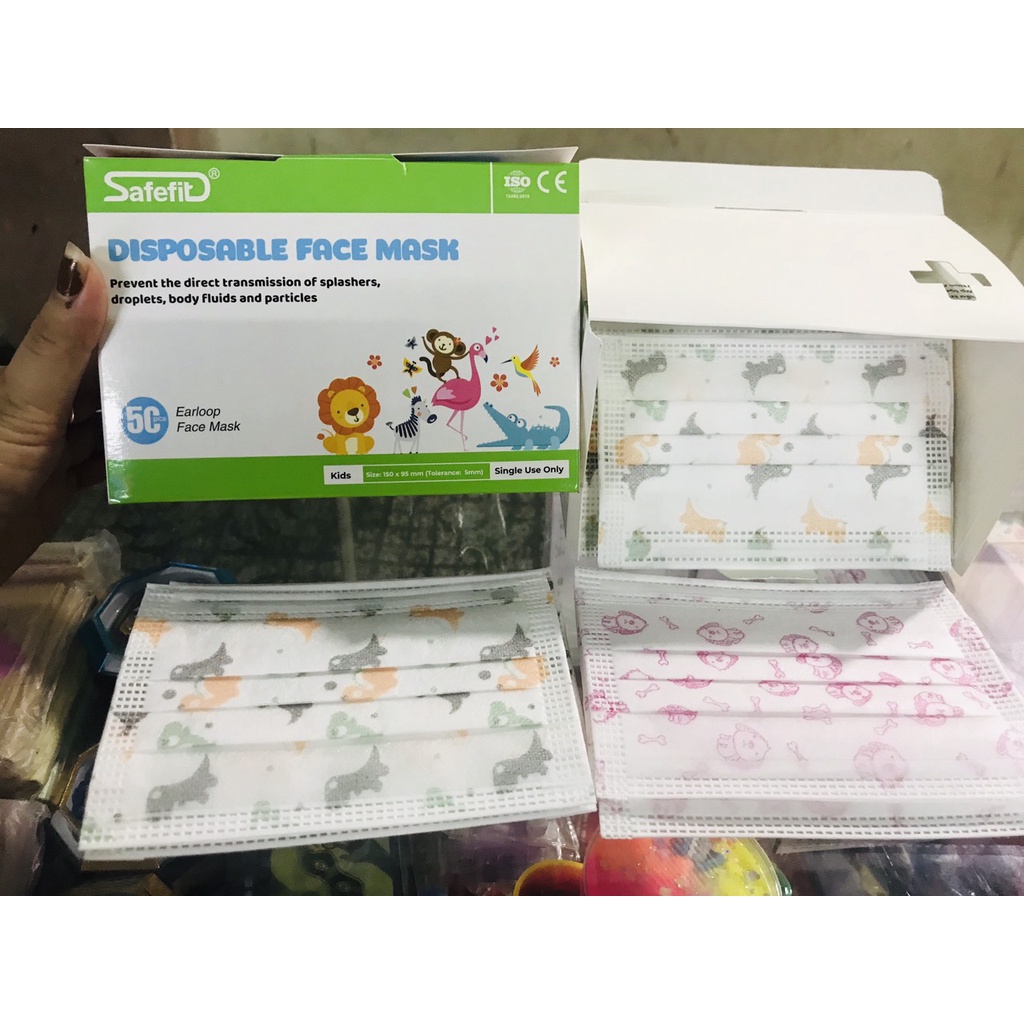 Khẩu trang safefit trẻ em hoa văn hộp 50 cái