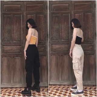 Quần túi hộp box pant màu đen/tan - box pant in black/tan unisex