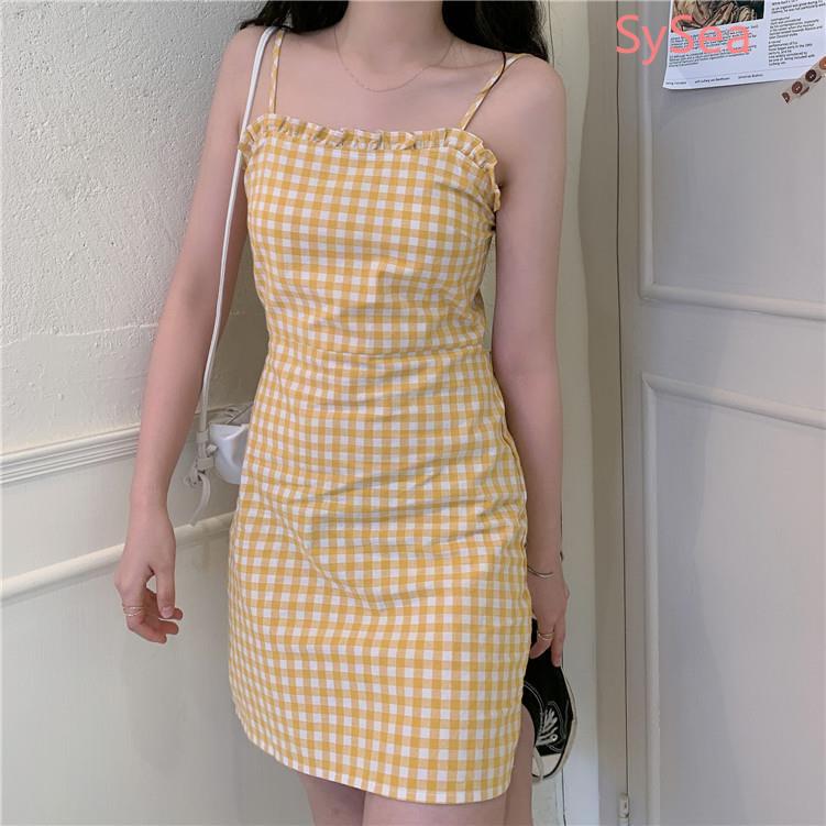 Đầm hai dây kẻ sọc caro phong cách xinh xắn cho nữ