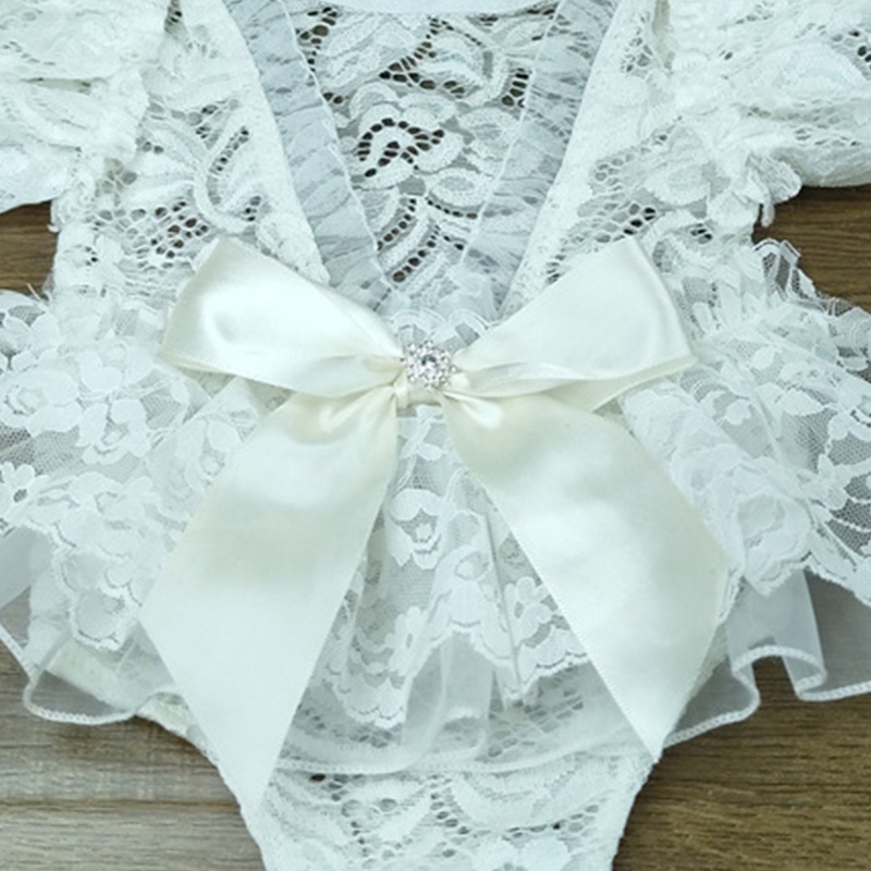 Bộ 2 Món Áo Liền Quần Phối Ren Đính Đá + Băng Đô Xinh Xắn Cho Bé Sơ Sinh