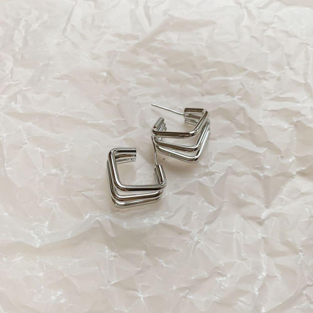 Bông Tai Hình Vuông Nhiều Lớp Bằng Hợp Kim Phong Cách Hàn Quốc Dành Cho Nữ