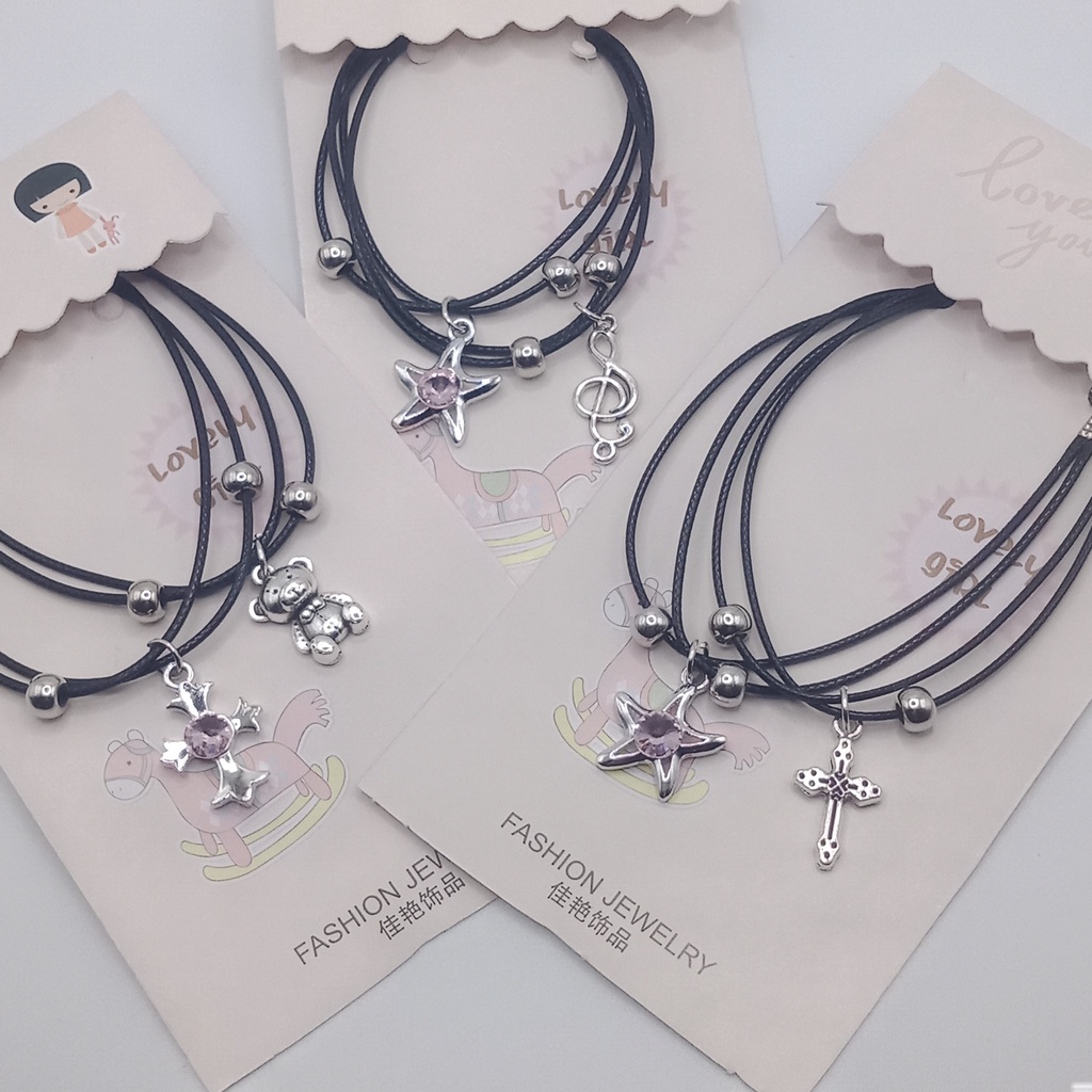 Sét 2 lắc tay đôi đẹp dây đen có thể điều chỉnh được vòng tay phong cách ulzang hàn quốc 030