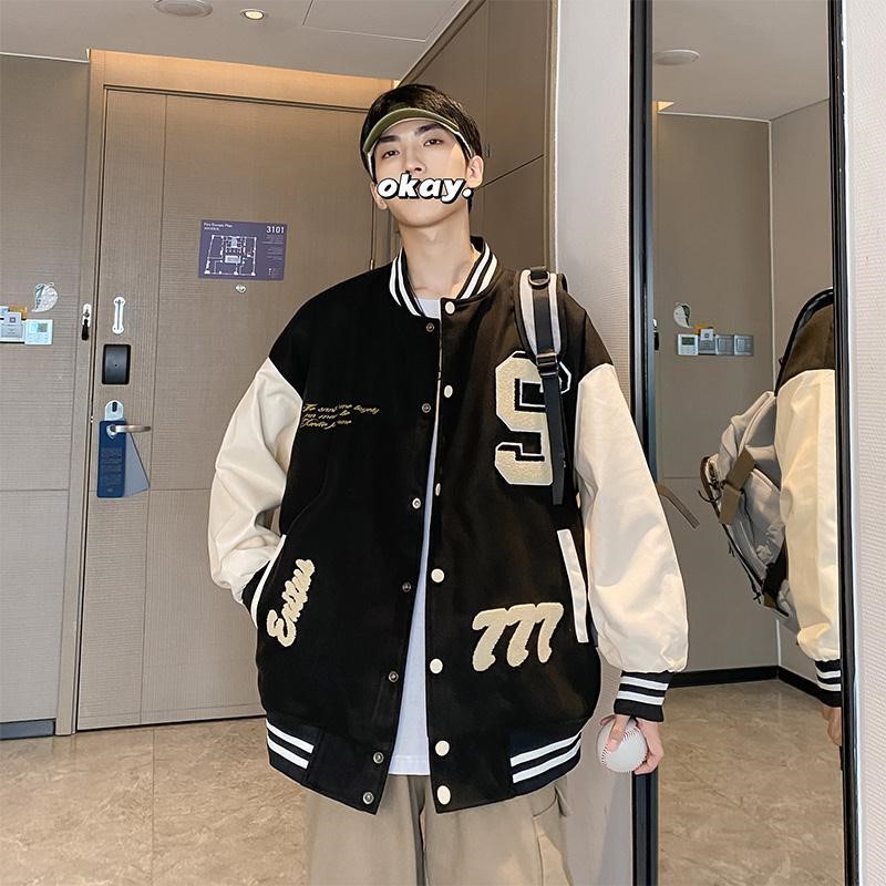 Áo khoác bóng chày thêu họa tiết chữ phong cách retro thời trang cho nam và nữ