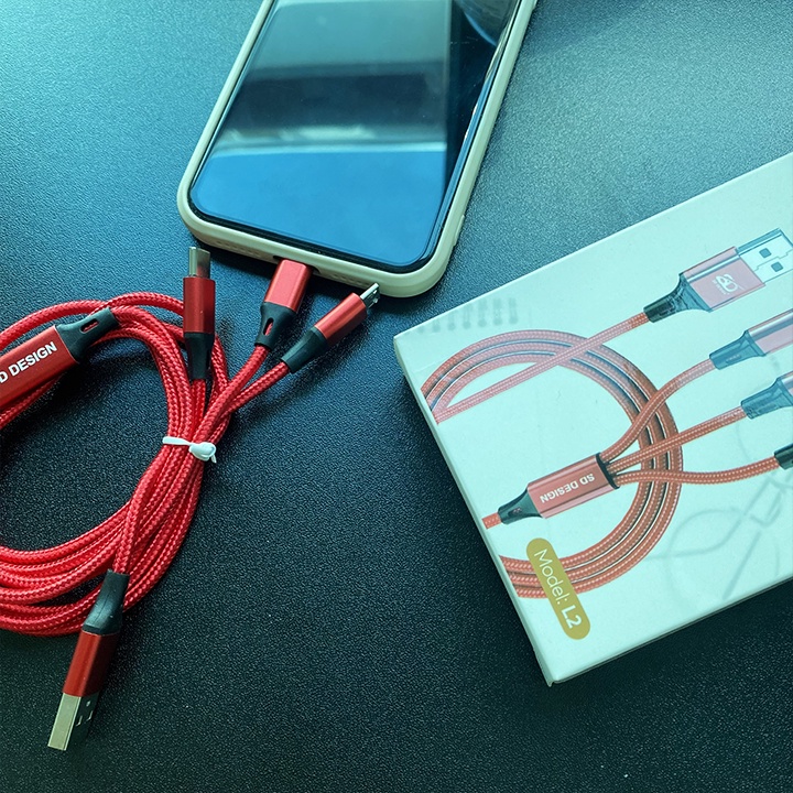 Dây cáp sạc 3 đầu đa năng bọc dù chính hãng SD-Design bảo hành 6 tháng cho IP, Samsung, Huawei, Xiaomi, Oppo - MarioCase