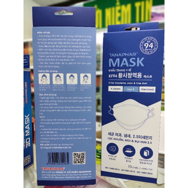 Khẩu trang y tế KF94 Tanaphar . Hộp 10 chiếc  . Size L